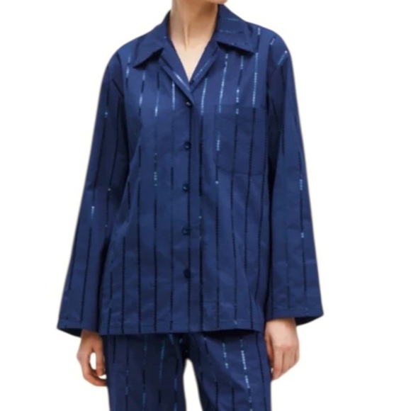 NWT Sleeper Milky Way Sequined Cotton Pajama Set Navy Size M - Picture 4 of 13